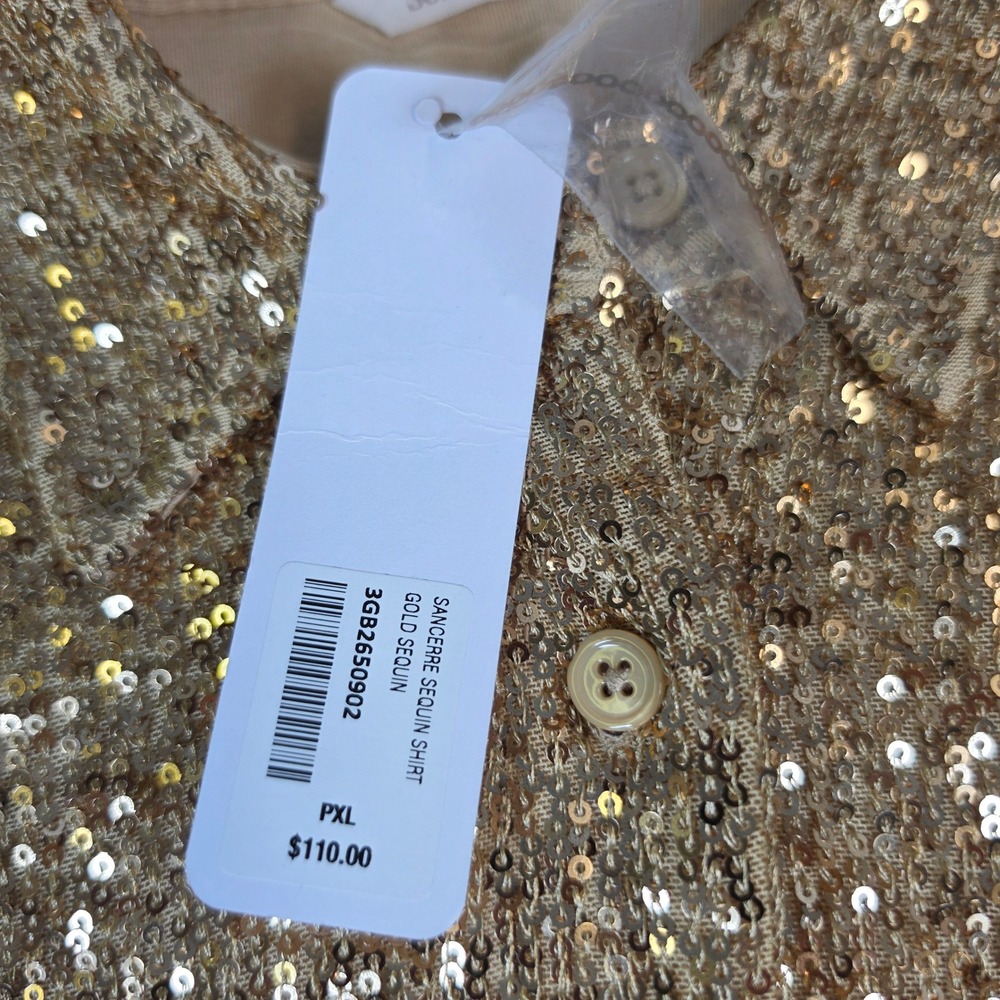 Soft Surroundings Sequin Shirt Womens PXL Gold New Sancerre Button Down Blouse - Picture 4 of 6